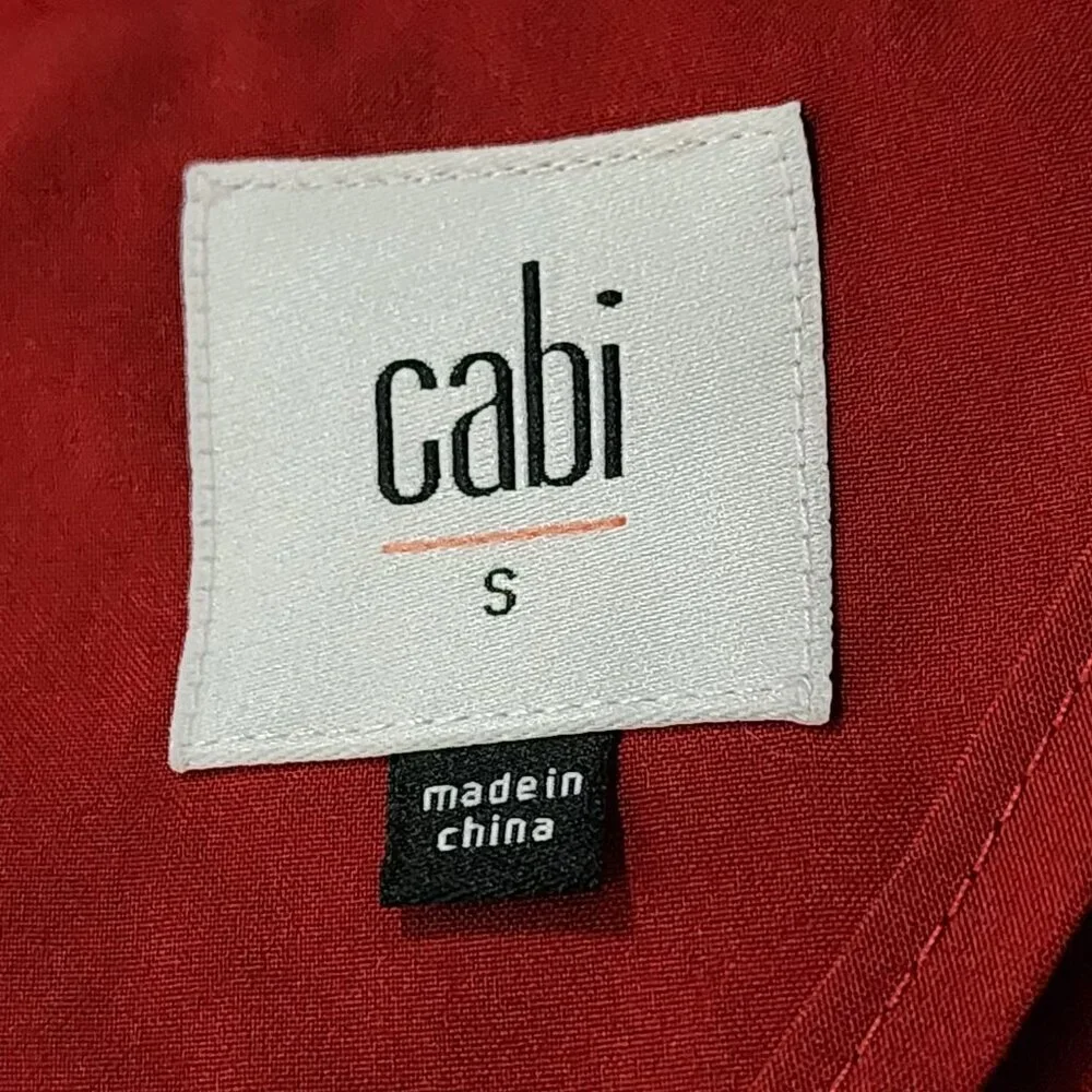 Cabi Red Houndstooth Print Stretch Ruffle Button Coat - Picture 9 of 10
